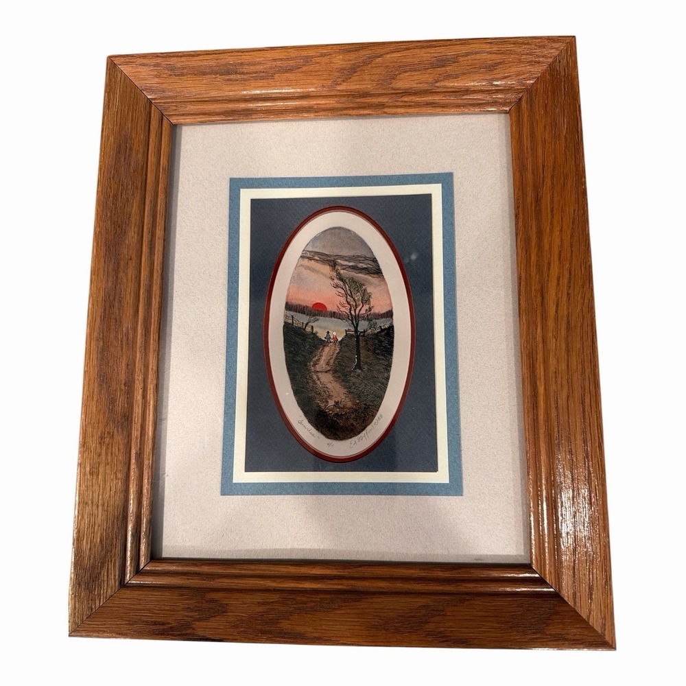 Ed Gifford Signed Print Matted & Framed H/C Sunrise Vintage Amish